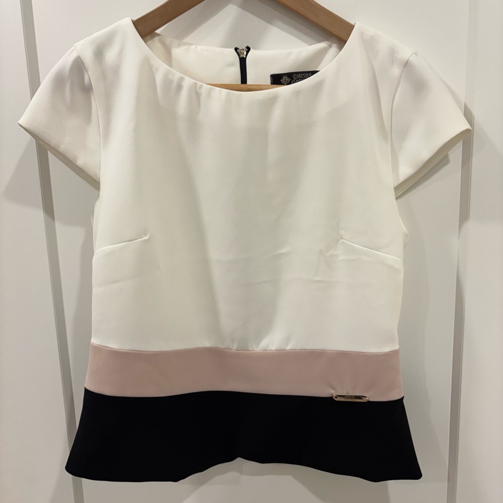 Dukessa Esmeralda Cream and Pink Color Block Blouse Size S - M